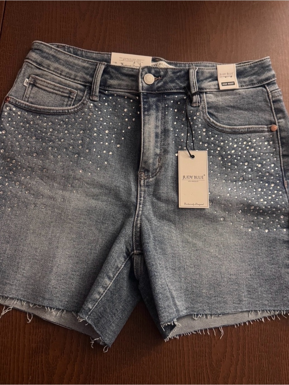 Judy Blue Rhinestone Light Blue Denim Shorts Size Large
